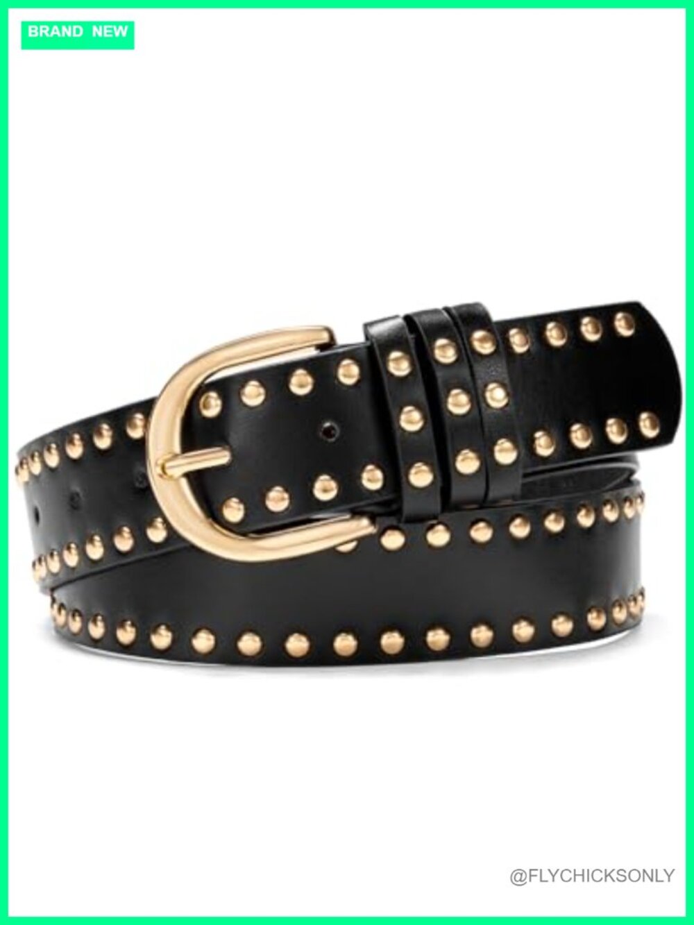 Faux Leather Studded Belt for Women Punk Waist Belt with Gold Buckle